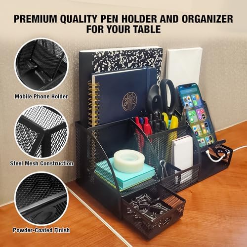 Mesh Desk Organizer Set Office Accessories - Desk Organization with multiple compartments for Desk Supplies, Desk Storage Organizer, Desktop Organizer with drawers, Desk Organizers and Accessories - Image 2