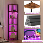 Furnulem 6 Tier Corner Shelf with LED Light, 67.5" Corner Narrow Bookshelf - Image 5
