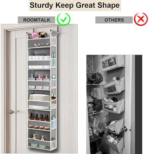 2 Pack Over The Door Hanging Organizer 6-Shelves and 12 Side Pockets, Over The Door Storage for Bathroom and Bedroom, Back of Door Organizers for Baby Products and Kid's Toys(13"x5"x54" Grey) - Image 3