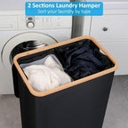 efluky Double Laundry Hamper with Lid, Divided Laundry Hamper with Removable Bags, 2 Section Dirty Clothes Basket with Handles for Bathroom, Bedroom & Laundry Room, 160L Black - Image 3