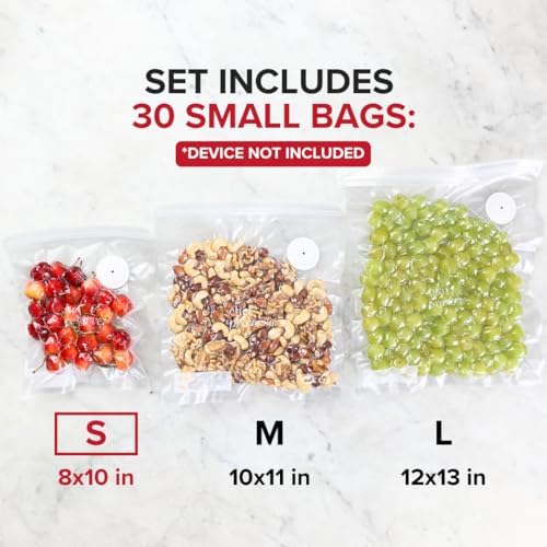 Chef Preserve Reusable Vacuum Sealer Bags for Food - 30 BPA-Free Small (8 x 10 in) Food Storage Bags, Freezer, Microwave - Odor-Resistant, Leak-Proof - Compatible with Chef Preserve Vacuum Sealers - Image 2