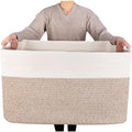 MINTWOOD Design 22in Extra Large Blanket Basket Holder Living Room, Rectangle Rope Woven Storage Basket with Handles for Laundry, Pool Towels, and Shoes, Dog Toy Organizer Bin Box, Light Brown by MINTWOODDesign