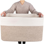 MINTWOOD Design 22in Extra Large Blanket Basket Holder Living Room, Rectangle Rope Woven Storage Basket with Handles for Laundry, Pool Towels, and Shoes, Dog Toy Organizer Bin Box, Light Brown by MINTWOODDesign