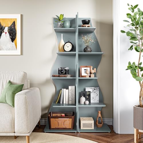 LITTLE TREE Small Corner Shelf, Modern 5-Tier Wall Corner Bookshelf, Stylish Bookcase Storage Rack for Small Space, Living Room, Bedroom, Blue, 1 Pack - Image 5