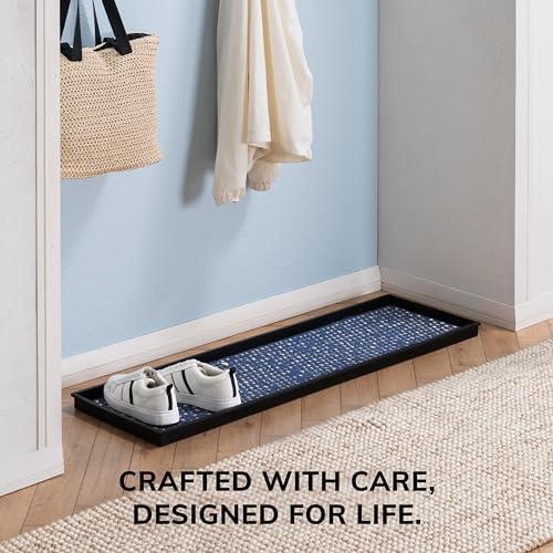 Anji Mountain Heavy Duty Waterproof Rubber Shoe Storage Mat Organizer/Boot Storage Multi Use for Entryway with Coir, Blue and Ivory Insert, Fits 4 Pair (46.5" Wide) - Image 5