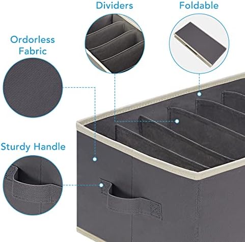 6 Pcs Large Size Wardrobe Clothes Organizers 6 Grids for Pants, Jeans, Sweater, T-shirt, Dress Stackable Closet Drawer Organizer Storage Bin Container with Sturdy Handles, Dark Grey - Image 4