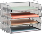 Mind Reader Stackable Paper Tray, Desktop Organizer, File Storage, Office, Metal Mesh, 4 Pcs., Silver by MindReader