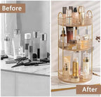 shuang qing Rotating Makeup Organizer for Vanity, High-Capacity Skincare Clear Make Up Storage Perfume Organizers Cosmetic Dresser Organizer Countertop 360 Spinning (Gold, 3 Tier) - Image 3