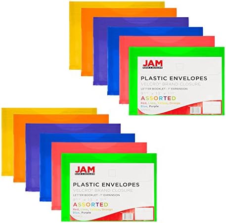 JAM PAPER Plastic Expansion Envelopes with Hook & Loop Closure - Letter Booklet - 9 3/4 x 13 with 1 Inch Expansion - Assorted Colors - 12/Pack - Image 2