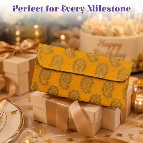 LoveNspire Brocade Fabric Money Envelopes (7.5 x 3.5 Inch) Decorative Paisley Pattern Shagun Lifafa for Indian Wedding, Birthday | Cash Gift Holder & Home Savings Organizer Assorted/Pack of 20 - Image 2