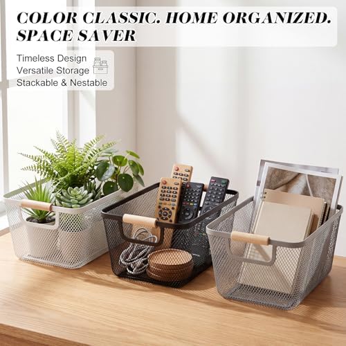 Sawysine 6 Pack Wire Mesh Baskets Wooden Handles, 13.98 x 8.86 x 6.1 Inch - Image 4