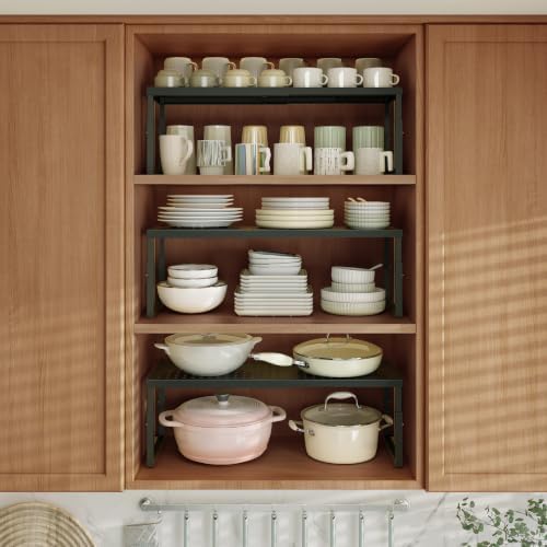 RUILALIFE Expandable-Stackable-Shelf-Organizer-For-Cabinet Pantry Closet,Kitchen Counter Shelf With Adjustable Height, Metal Storage Shelf Riser Spice Rack For Cupboard Countertop - Image 3