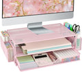 AUPSEN Computer Monitor Stands Riser，2-Tier Desk Organizers and Accessories, Office Desk Accessories Organizer with Drawers and 2 Pen Holder for Office Supplies (Pink) by AUPSEN