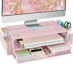 AUPSEN Computer Monitor Stands Riser，2-Tier Desk Organizers and Accessories, Office Desk Accessories Organizer with Drawers and 2 Pen Holder for Office Supplies (Pink) by AUPSEN