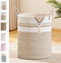 88L Large Tall Cotton Rope Laundry Basket with Handles, White & Brown by SunNewt
