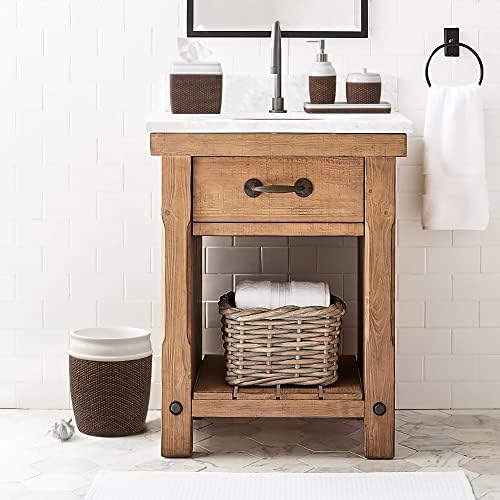 Bathroom Wastebasket - Resin Decorative Trash Can (Brown and White)… - Image 3