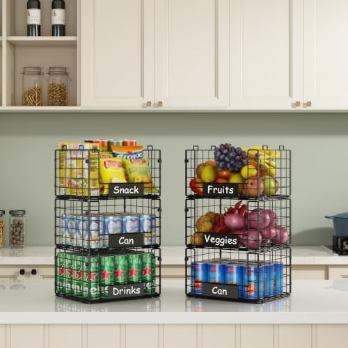 3 Pack XL Stackable Wire Baskets with Handle, Pantry Organizers and Storage - Image 6