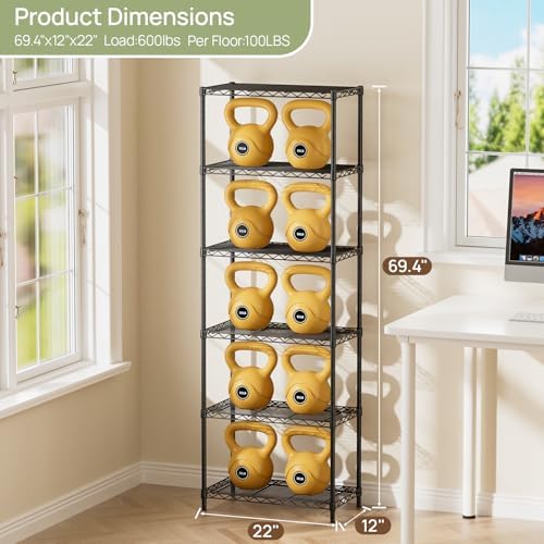 Golpart 6Tier Adjustable Storage Shelves Metal Wire Shelving Standing Shelf - Image 3