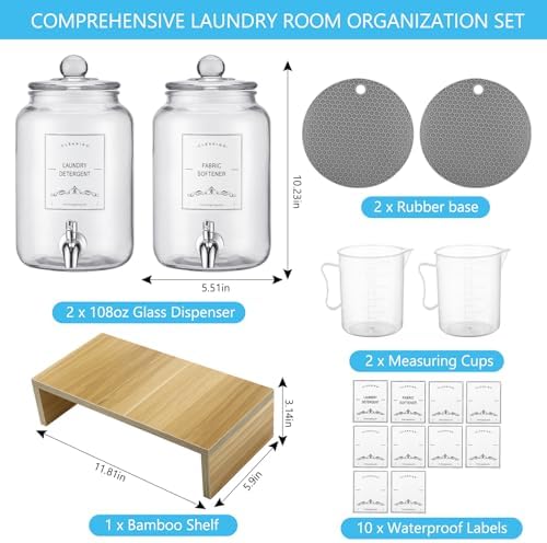 2-Pack Glass Laundry Detergent Dispenser with Stand, 106oz Leak-Proof Glass Fabric Softener Dispenser- Laundry Soap Dispenser-Reusable Container for Kitchen & Bathroom Storage - Image 6