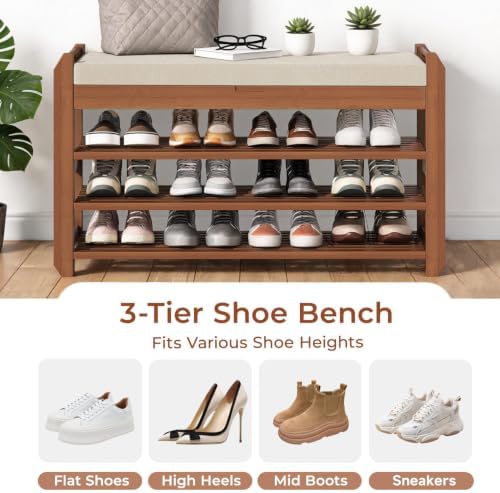 39.4" Shoe Rack Bench with Cushion 3-Tier, Entryway Storage Bench - Image 3