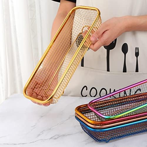 Buyer Star Stainless Steel Cutlery Drawer Organizer Pack of 6, Orange Mesh Storage Baskets with 4 Triangle Racks, Stackable Utensil Holder for Holding Flatware Kitchen Utensil - Image 7