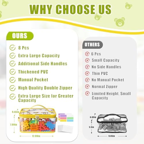 8 Pack Large Clear Toy Storage Bags with Labels, Handles, Zippers XL - Image 2