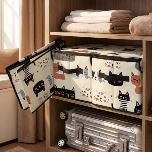 Stackable Storage Bins with Lids,Closet Organizers Fabric Box for Home and Office,Blanket Clothes Organizers,Under Bed Storage Containers 3 Pack - Image 5