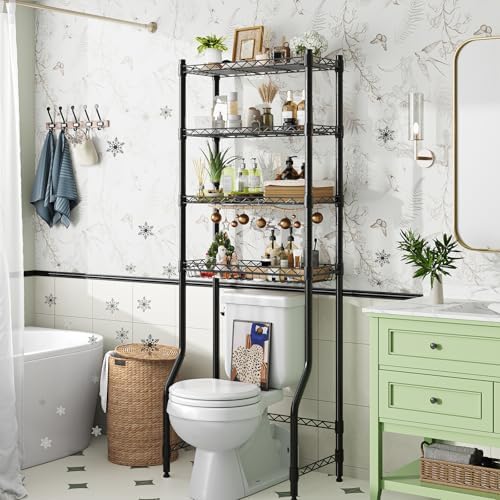 Simple Trending 4 Tier Over The Toilet Storage Rack, Bathroom Organizers and Storage Over Toilet with Adjustable Shelf and Basket, (Black) - Image 5