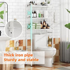 Simple Trending Over The Toilet Storage Rack with Toilet Paper Holder, Heavy Duty Metal 3 Tier Bathroom Organizer Shelf with 3 Hooks, White - Image 5