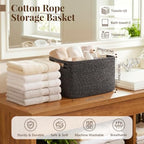 OIASKET 4Packs Natural Cotton Rope Storage Baskets for Organizing Toys, Clothes, Towels & Books, Soft Versatile Organizers for Shelves, Home Decorative Bins, 13''Lx9''Wx7.8''H, Black and White - Image 2