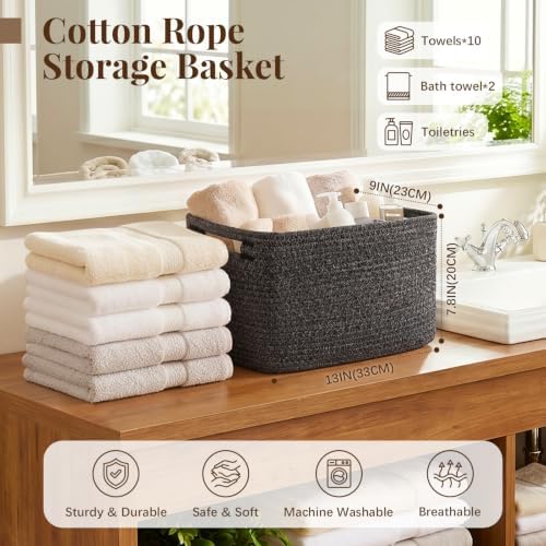 OIASKET 4Packs Natural Cotton Rope Storage Baskets for Organizing Toys, Clothes, Towels & Books, Soft Versatile Organizers for Shelves, Home Decorative Bins, 13''Lx9''Wx7.8''H, Black and White - Image 2