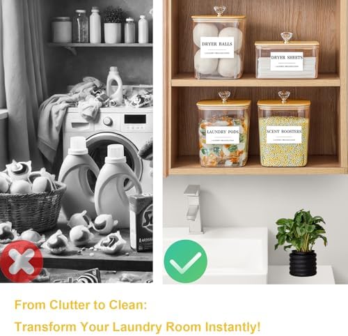 3 Pack Large Laundry Powder Container and Dryer Sheet Holder with Airtight Lid, Clear Plastic Laundry Pods Container for Laundry Room with Scoops, 12 Lables - Image 4