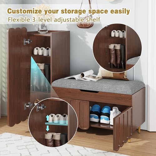 3More L-Shaped Entryway Shoe Bench with Cushioned Seat, Brown - Image 5