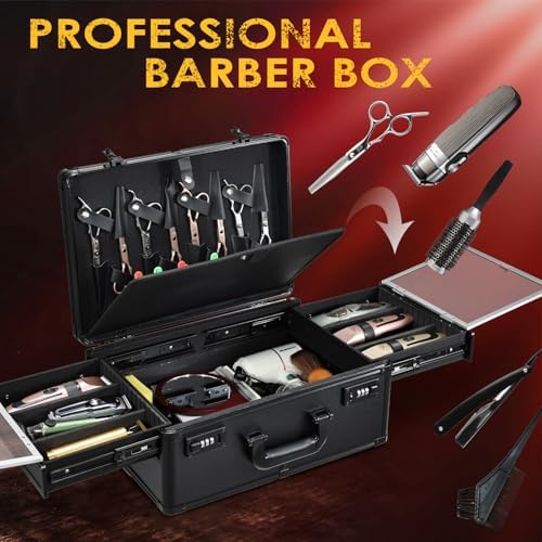 Yueieoun Barber Case 6 Clippers Sliding Tray, Profesional Barbers Briefcase Tool Case, Barber Cases for Clippers and Supplies, Hair Scissors Trimmer Organizer, Salon Hair Grooming Hard Travel Suitcase - Image 2