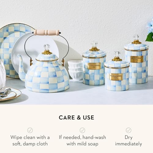 MACKENZIE-CHILDS Enamel Canister, Small, Light-Blue-and-White Sky Check - Image 5