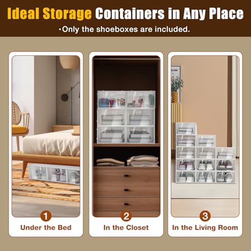 24-Pack Clear Plastic Shoe Boxes, Stackable Foldable Shoe Storage Containers with Lids for Closet Organization - Image 4