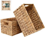 2-Pack Handwoven Water Hyacinth Storage Baskets with Handles, Wicker Bins for Pantry Organization, Shelf or Closet Organizer, Decorative Boho Rectangular Basket 13.5" x 8" by Homestead
