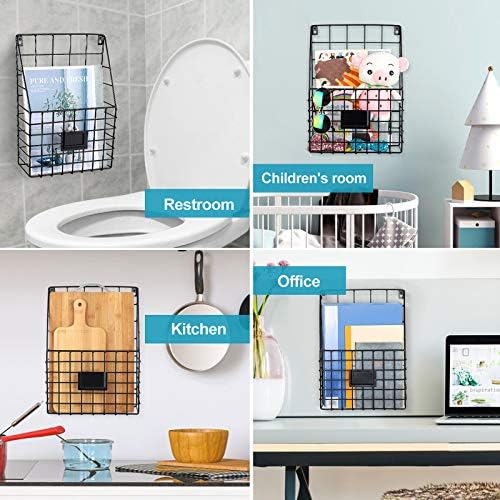 Storage Racks, Metal Wire Wall Mounted Magazine Holder, Wall Hanging Organizer holder for Files, Newspapers, Magazines with Tag Slot for Office, Home Organization, Black - Image 2