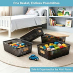 Bagnizer 4 Pack Plastic Storage Bins with Bamboo Lids, 6.2qt Stackable Storage Organizer Box with Lable for Pantry Shelves Drawers Desktop Office, 12"L x 8.3"W x 3.5"H, Black - Image 4