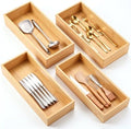 4 Pcs Bamboo Drawer Organizer Stackable Utensil Organizer for Kitchen Bamboo Storage Box Wood Silverware Tray for Drawer, Dresser, Bathroom (15" X 6" X 2") by Ferrochef