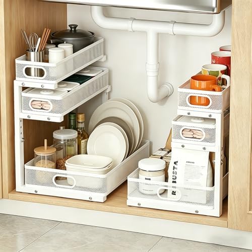 2 Pack Under Sink Organizer, 3-Tier Pull Out Kitchen Cabinet Organizer by EGBULL