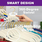 MIZGI Ivory Velvet Hangers 30 Pack,Premium Gold Clothes Hangers Non-Slip Felt Hanger,Sturdy Ivory Hangers Heavy Duty Coat,Durable Suit for Space Saving, No Flocked Marks - Image 2