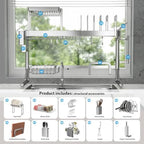 Upgrade 3 Tier Over Sink Dish Drying Rack Adjustable Width - Image 5
