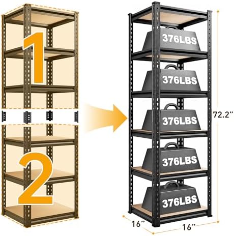 REIBII Storage Shelves for Pantry, Kitchen, 6 Tier Garage Shelving - Image 3