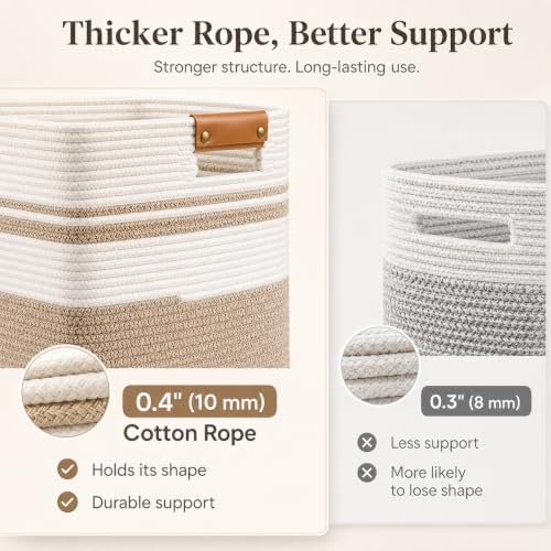 Laundry Hamper, Cotton Rope Laundry Basket with Leather Handles, 21.1-Gallon/80 L Large Clothes Hampers for Laundry, Woven Laundry Baskets for Blankets, Clothing, Bedroom, Living Room, Nursery - Image 6