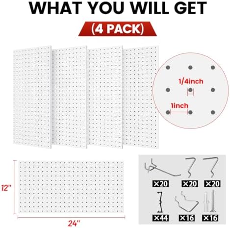 Metal Pegboard Tool Organizer, 12 x 24 in, 30 lb Capacity, 4 Pack - Image 2
