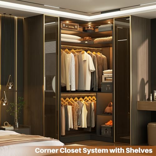Aheaplus Corner Closet System with Shelves, L Shaped Walk-in Closets, Black - Image 3