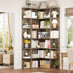 FOTOSOK 72" Tall Corner Bookshelf, 6-Tier Bookshelf and Bookcase, Grey - Image 3