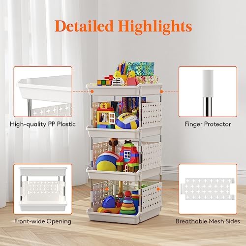 Lifewit 4 Tier Plastic Stackable Storage Baskets for Clothes 2 Pack, White - Image 6
