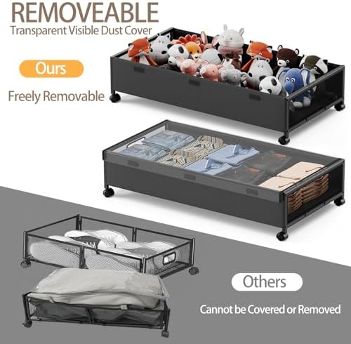 KITHELP Under Bed Storage Containers with Wheels, 2 Pack Underbed Shoe Storage Organizer with Removable Lids, Large Rolling Under Bed Storage Dresser Drawers for Clothes Toys Shoes Blankets - Image 4